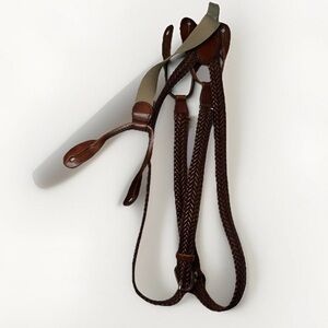 Nordstrom Men's Brown Braided Full Grain Leather Suspenders Adjustable Classic